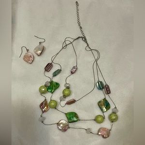 Necklace, layered and matching earrings.